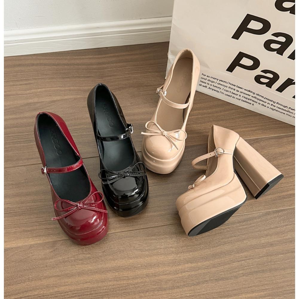 New Designer Platform Square High Heel Women's Mary Jane Shoes Fashion Butterfly-knot Shoes Spring Autumn Wedding Party Shoes