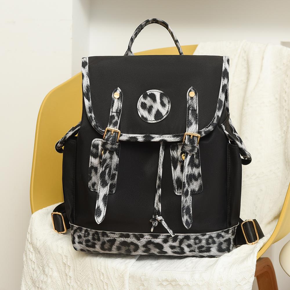 Women's Leopard Print Backpack Oxford Color Contrast Large Capacity Schoolbag Lightweight Shoulder Bag Travel Backpack