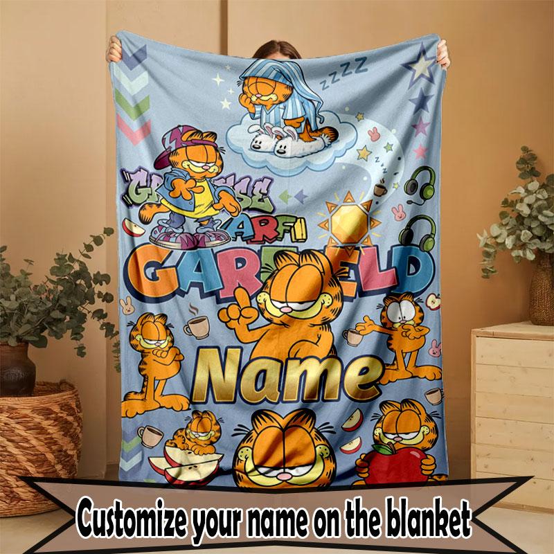 Custom Name Personalized Garfield Print Blanket, Home Decor, Bedroom, Sofa, Camping, Couch, Gifts for Birthday Christmas