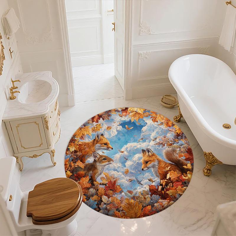 Круглый ковер с лисой, Ковер для гостиной, спальни, дивана, игровой комнаты, Нескользящий коврик для пола