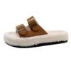Fashion Women's Slippers Fur Plush Platform Wear Non-slip Slippers Casual Fashion Pin Buckle Roman Flip-flops Winter New Style