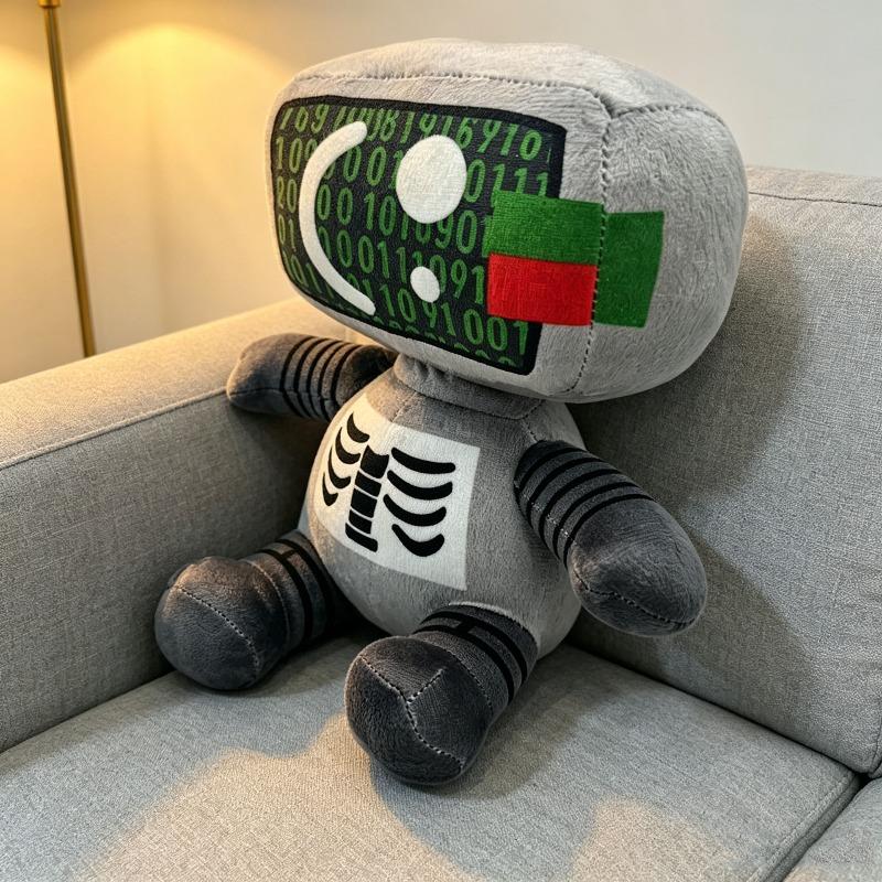 Phighting Kelder Skeleton TV Head Plush Doll Binary Code Screen Robot Stuffed Toy Game Character Soft Figure Gift Game Fans Collectible Decor Present