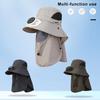 Men Solar Fan Hat with Face And Neck Cover USB Rechargeable Fan Large Brim Hollow Mesh