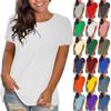 Ladies Casual Loose Solid Color T-Shirt Round Neck Pullover Short Sleeve Top