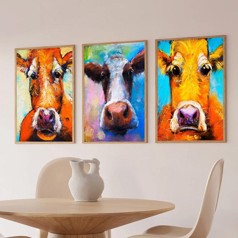 Abstract Colorful Cow Head Canvas Painting on The Wall Art Posters and Prints Modern Animal Pictures for Kids Room Home Decor No Frame