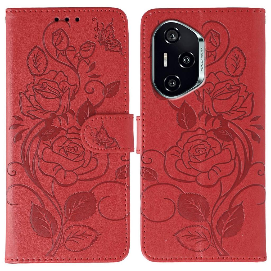 For Honor 400 Case Wallet Stand Imprinted Rose Butterfly PU Leather Phone Cover