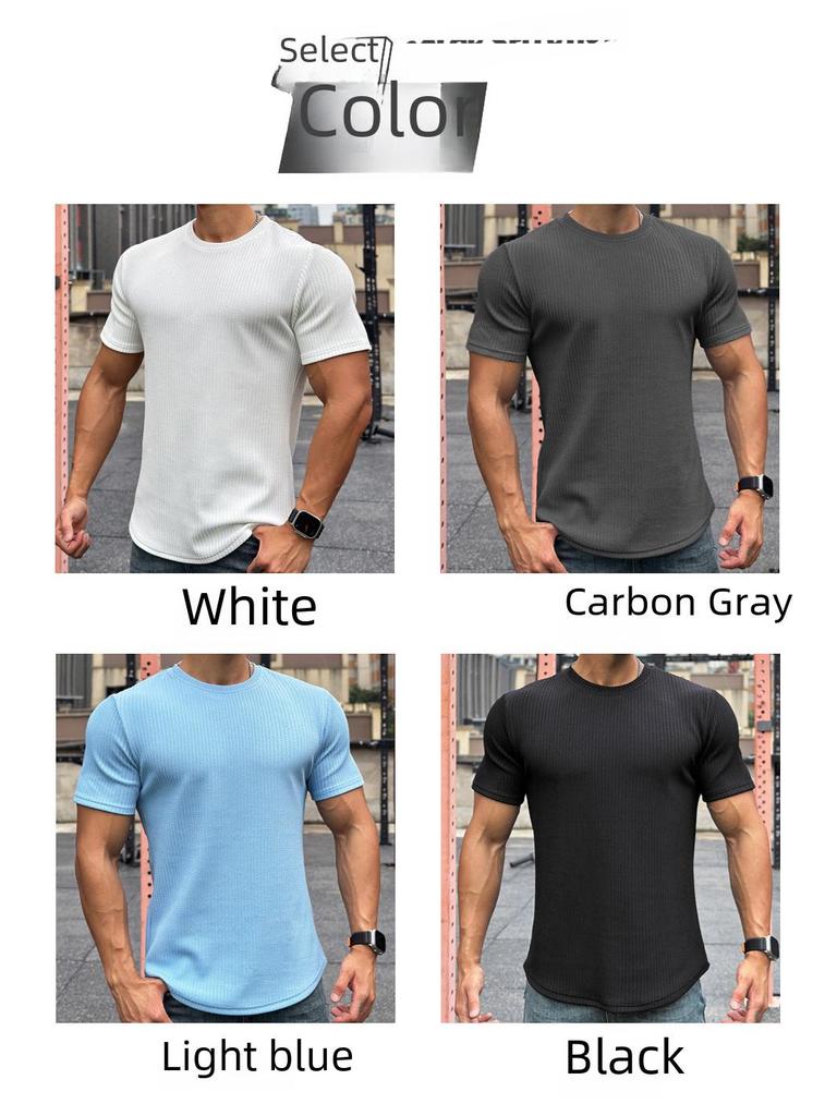 Men's Slim Fit Meteor Pattern T-Shirt - Trendy Solid Color Round Neck Short Sleeve for Summer Fitness