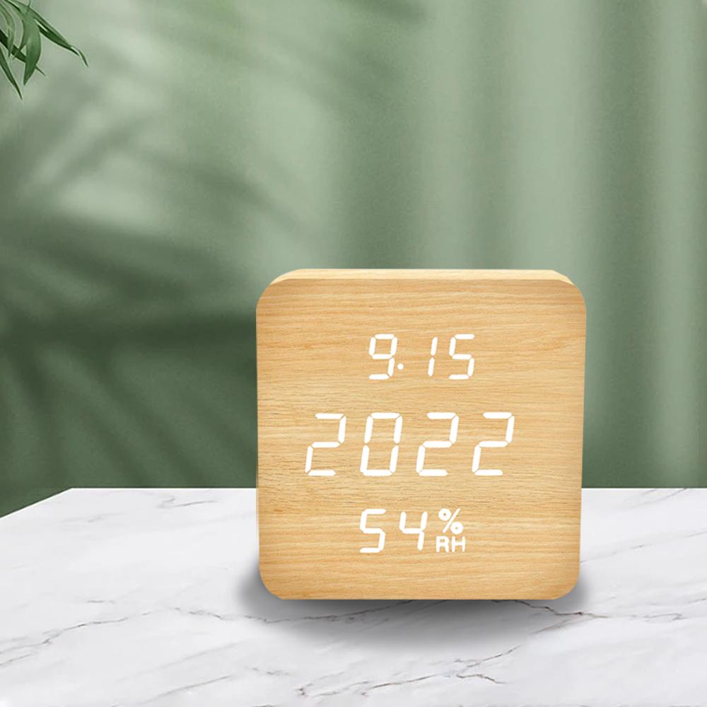 Маленькие деревянные часы с голосовым управлением для стола, комнаты, домашнего декора, цифровые, на батарейках, винтажные белые деревянные светодиодные будильники