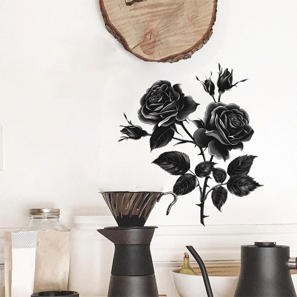 Creative Black Rose Wall Stickers for Women Girls Bedroom Living Room Punk Wall Decoration