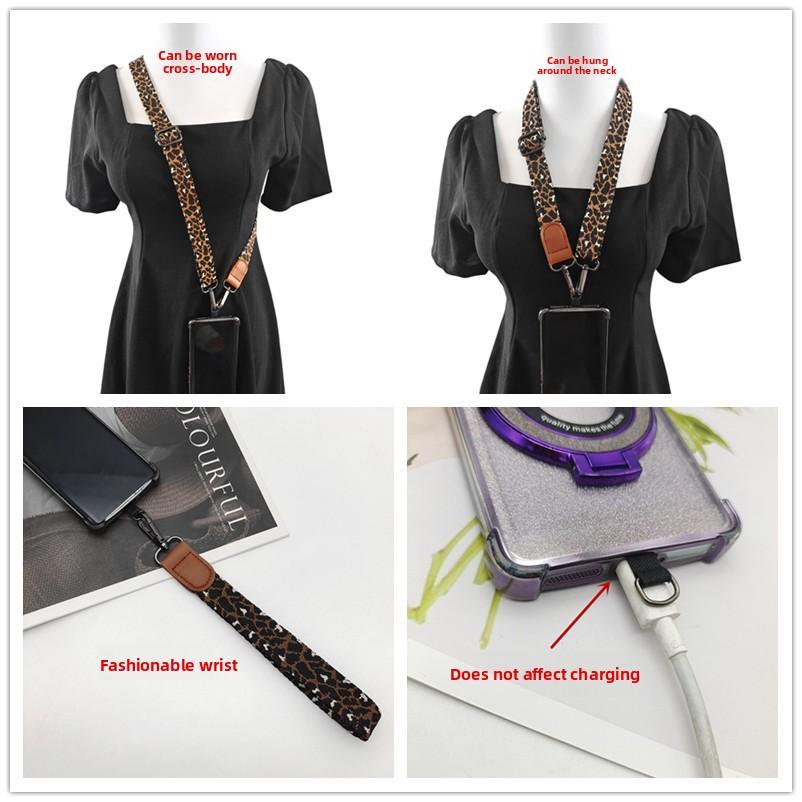 Women's Leopard Print Neck Mobile Phone Shoulder Strap Long Hook Key Lanyard Bag Accessories Mobile Phone Case Universal Lanyard