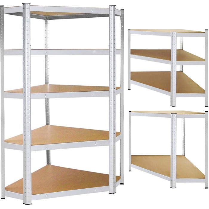 Springos® Étagère d’angle en métal pour cave 124 x 180 x 90 cm, 5 tablettes - max. 875 kg