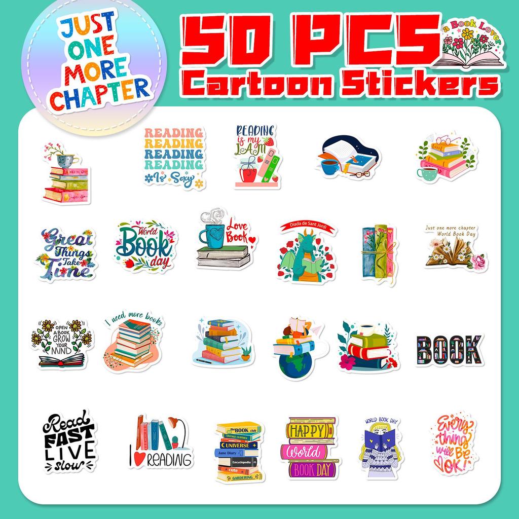 50 New Waterproof Reading Book Series Stickers for DIY Phone Cases and Tablets