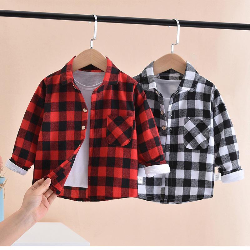 Boys' Long-Sleeve Plaid Shirts - Spring/Autumn: Casual Cardigans & Western-Style Tops for Kids