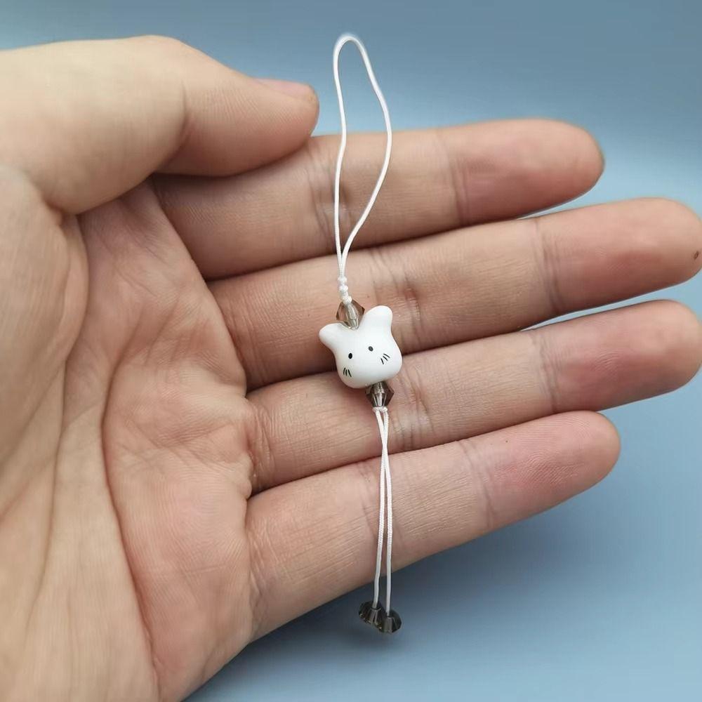 Ceramic Phone Keychain Hanging Rope Phone Charm Strap Delicate Bunny Pendant  Women Girls