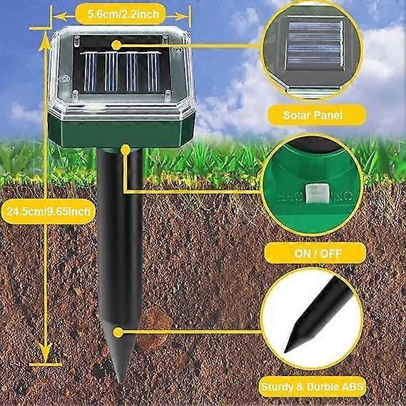 Solar Mole Repellent 4 Pack Easy to use Waterproof Gopher Scarer Ultrasonic Groundhog Repeller Outdoor Rat Deterrent