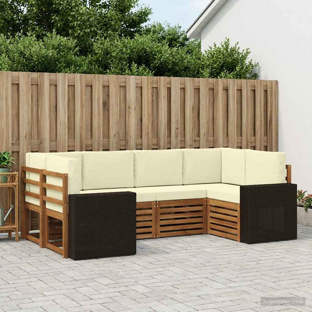 Corner Sofa Set with Cushions 6 pcs Natural and Cream Polyester