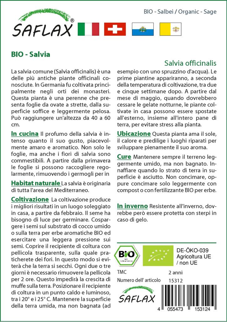 SAFLAX Garden in the Bag - Органический - Шалфей - 60 семян - С субстратом в подходящем стоячем пакете - Salvia officinalis