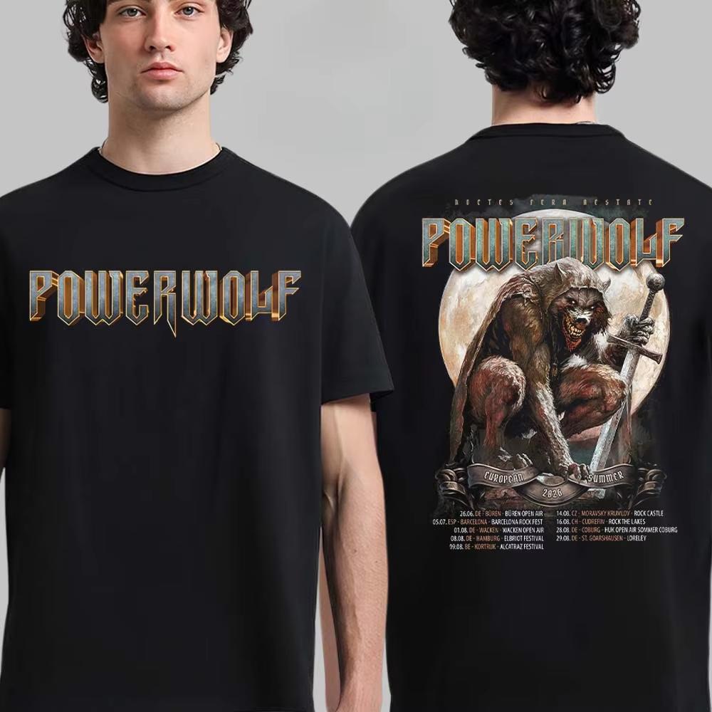 Футболка с графическим принтом Powerwolf Wolf Supermoon 2026 Пауэр-металл Стритвир Повседневный Унисекс Топ Для Фанатов