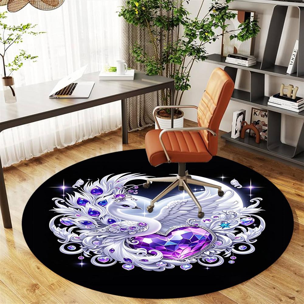 1PC Swan Heart Jewels Round Chair mat Area Rug - Non-Slip, Floor Mat for Office, Bedroom, home decor Christmas Gift c0528042