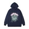 Unisex Oversized Hoodie With Spiderweb Print Fleece-Lined Cotton Blend Streetwear Style