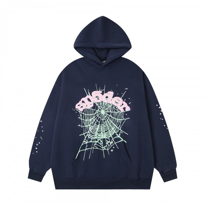 Unisex Oversized Hoodie With Spiderweb Print Fleece-Lined Cotton Blend Streetwear Style