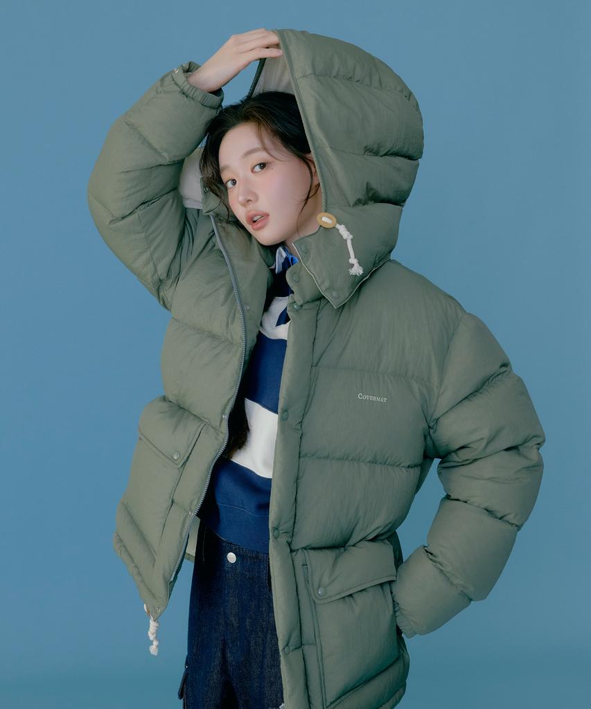 Covernat Detachable Hooded Mid Down Jacket Olive