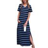 Женское полосатое платье миди с разрезом по бокам и V-образным вырезом с коротким рукавом, повседневное, свободное праздничное платье