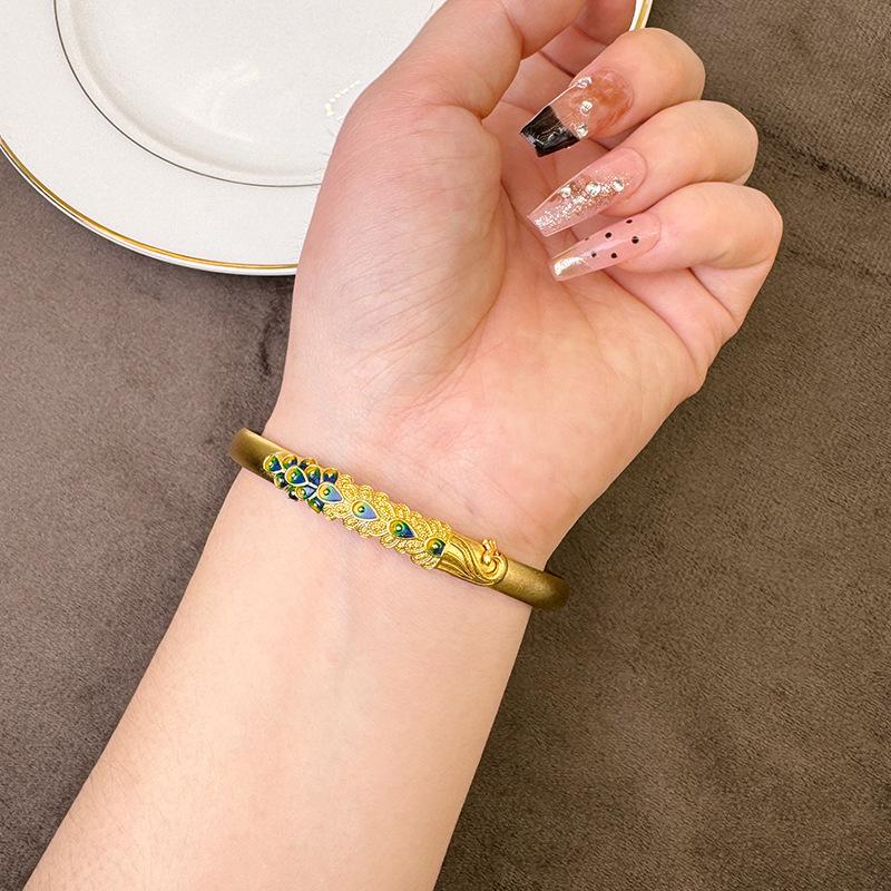 Enamel Open Peacock Bracelet Ethnic Style Women's Retro Versatile Jewelry
