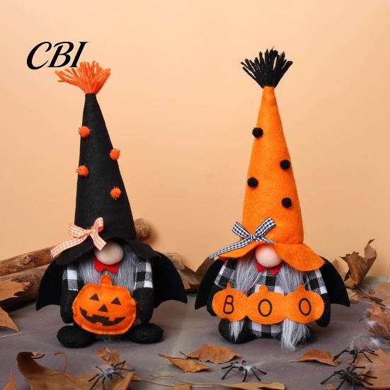 Soft Plush Centerpieces Halloween Gnome Decoration, Spooky Orange Black Boo Pumpkin Swedish Tomte Festive Table Decor Figurine, Elf Dwarf Ornaments