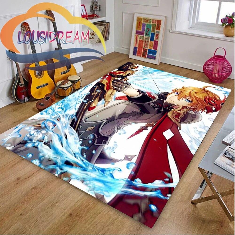 Ковер с мультяшными приключенческими играми, 3D принт Genshin Impact, напольный коврик для гостиной, мягкий фланелевый ковер для игр