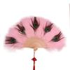 Handheld Peacock Feather Fan With Tassel Feather Dance Fan Elegant Folding Hand Fan  Home