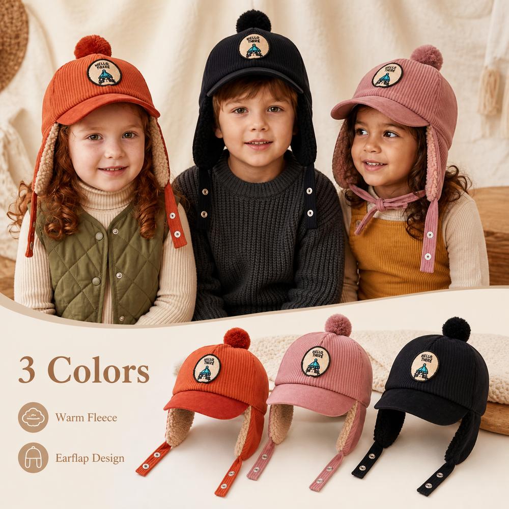 Solid Color Baby Ear Protection Cap Earflap Toddler Kids Cap For Boys And Girls