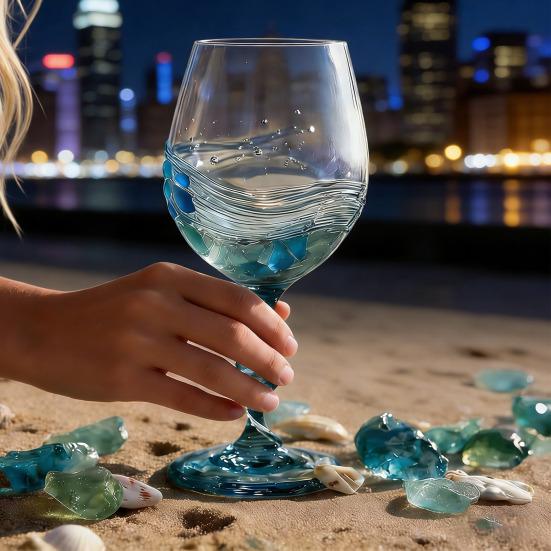 Бокал для вина с ручкой-спиралью и градиентным сине-зеленым оттенком, уникальный дизайн с волнообразной текстурой, ручной спиральный бокал для вина