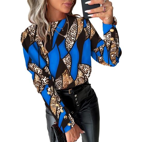 Мягкая дышащая элегантная блузка на пуговицах большого размера с одинаковым декором, круглым вырезом и длинными рукавами