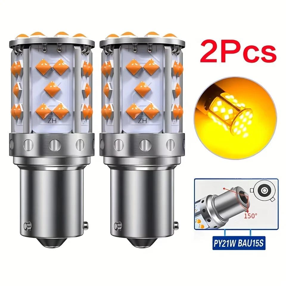 2Pcs Yellow T20 7440 W21W 1156 Ba15s P21W 1157 3030 SMD WY21W Car LED Light Turn Signal Brake Light Canbus No Error FlashTurn Signal 2