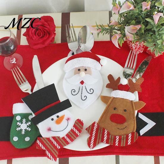 Santa Snowman Table Decor Christmas Cutlery Holder Pockets, Non-woven Fabric Pouch Bags for Spoon Knife Utensil Fork, Reindeer Tableware Xmas