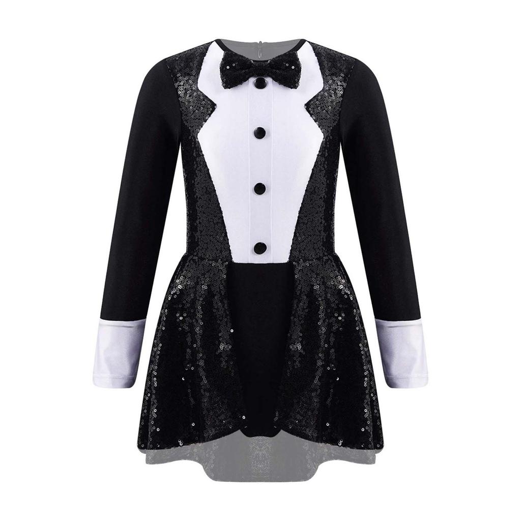 Детское трико с блестками для девочек, платье для бальных танцев, купальник с круглым вырезом и длинными рукавами, танцевальная одежда, современный джазовый костюм