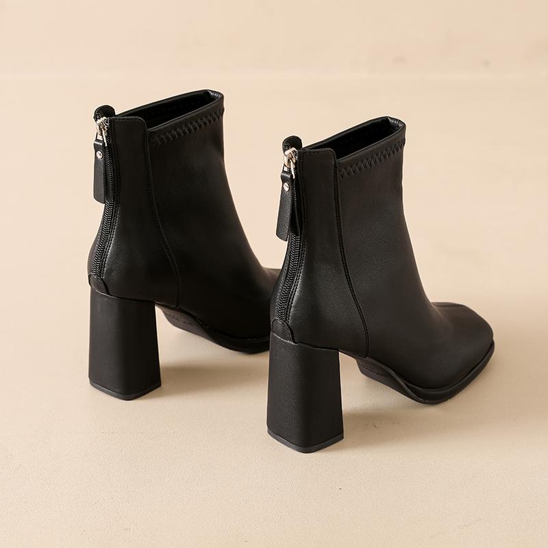 Aphixta Bazk Zipper Dec Women Ankle Boots 8cm High Heels Sexy Stretch Boots Elegant Sewing Short Plush Warm Winter Woman Shoes