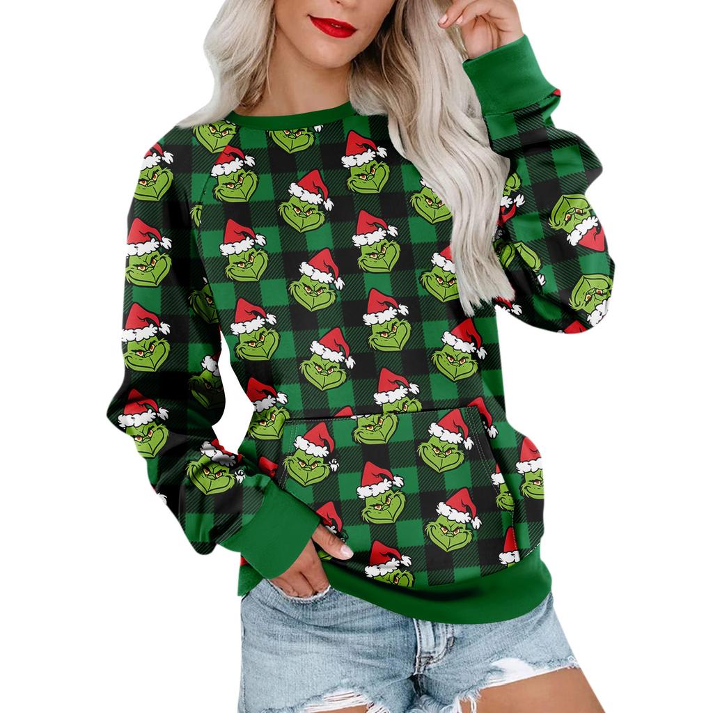 Женская толстовка с длинным рукавом, повседневная, с круглым вырезом, симпатичная, с принтом, легкая толстовка с карманом