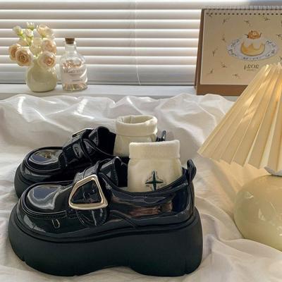 Туфли на платформе-маффине, маленькие кожаные туфли, женская обувь, новинка 2025, осень, черные туфли на толстом каблуке в стиле ретро, британские лоферы, одинарные туфли jk