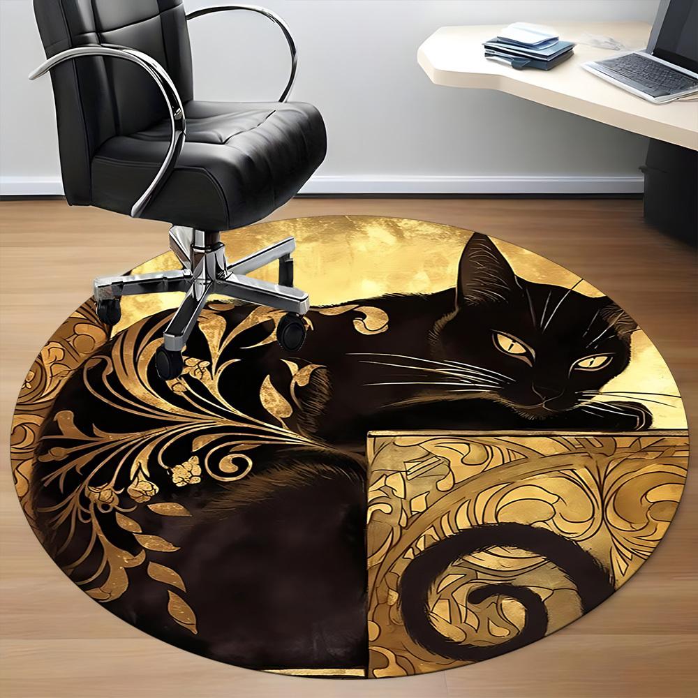 1pc Cat Gold Office Round Area Rug, Under Office Chairs Bedroom Living Room Home Decor, Room Deco, Available in Various Sizes