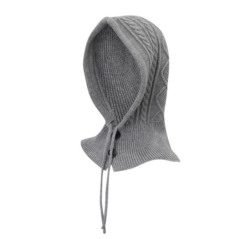 Wool Knitted Balaclava with Neck Scarf Integrated Hat Gloves Autumn and Winter Neck Protection Fashionable Red