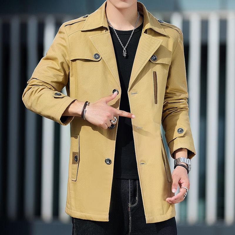 Men's Trench Coat Autumn and Winter Medium and Long Slim-fitting Fleece Thickened Winter Top Jacket