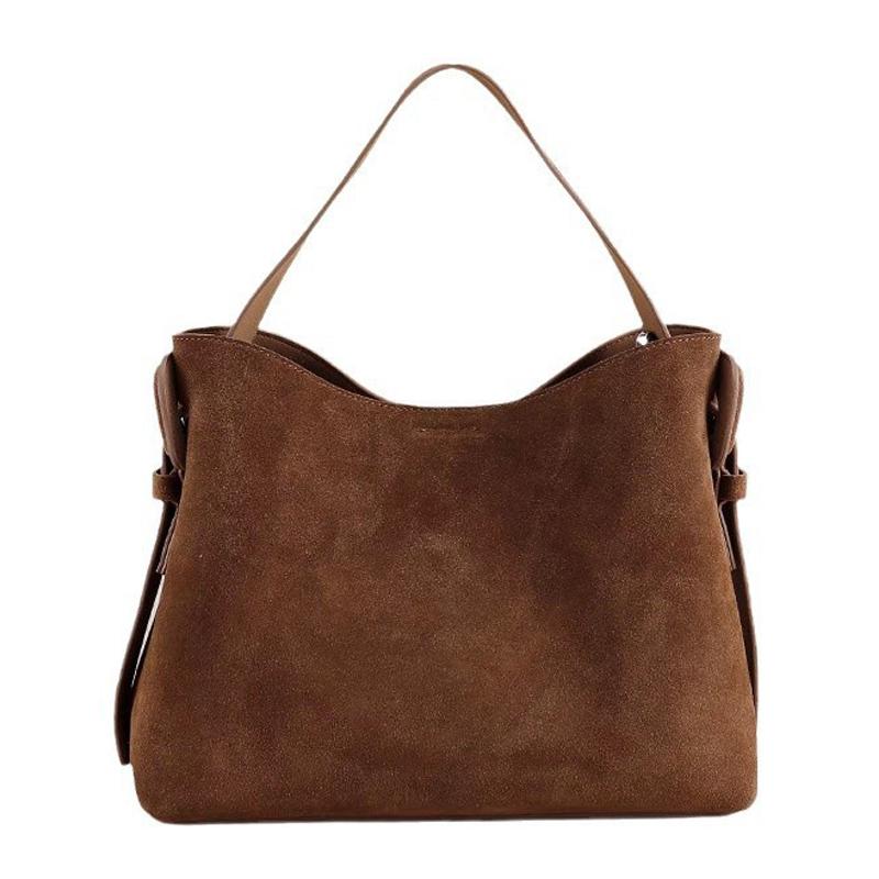 Genuine Suede Cowhide Women Shoulder & Crossbody Handbag Luxury Texture Available In Coffee, Angola Red