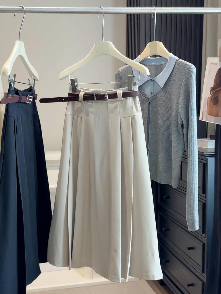 Korean Style Women's High Waist Pleated A-line Skirt for Spring/Summer