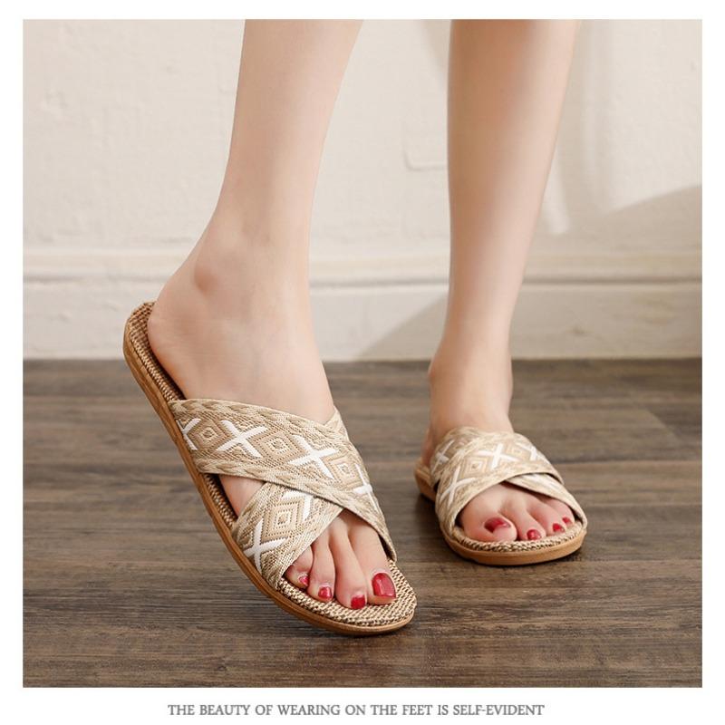 Модные новые женские дышащие льняные тапочки
