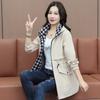 Windbreaker Women's Mid-length Spring and Autumn Waist Fashion Hooded Plaid Jacket