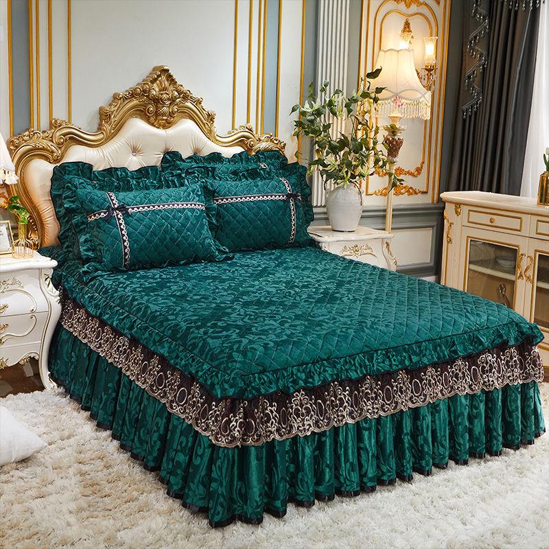 Европейский стиль, зимний теплый бархатный подзор для кровати, цельный стеганый толстый короткий плюшевый покрывало, однотонное модное покрывало, простыня