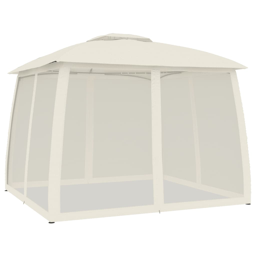 Double Roof Gazebo with Mesh Walls Cream 2.93 x 2.93 m Steel Frame