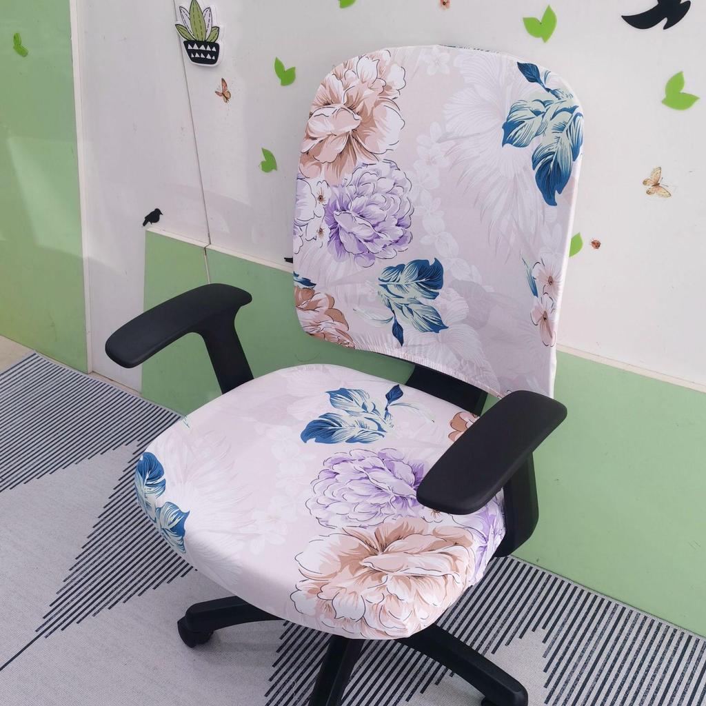 Чехол на вращающееся офисное кресло и подушку из эластичной ткани с принтом